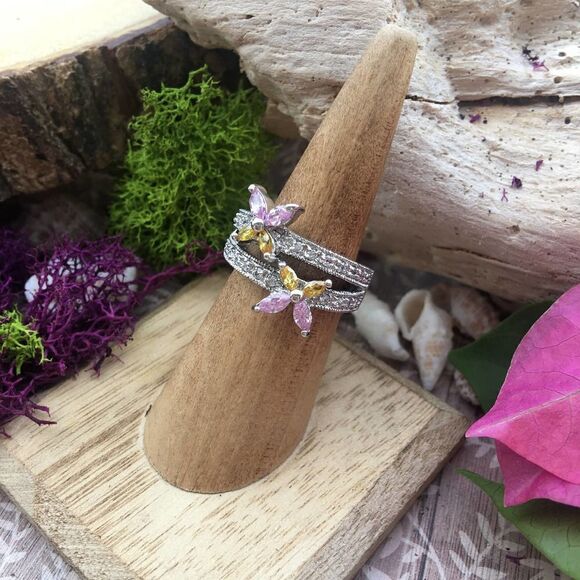 Solid Sterling Silver Cz Flower Ring Size 7 - Picture 2 of 7